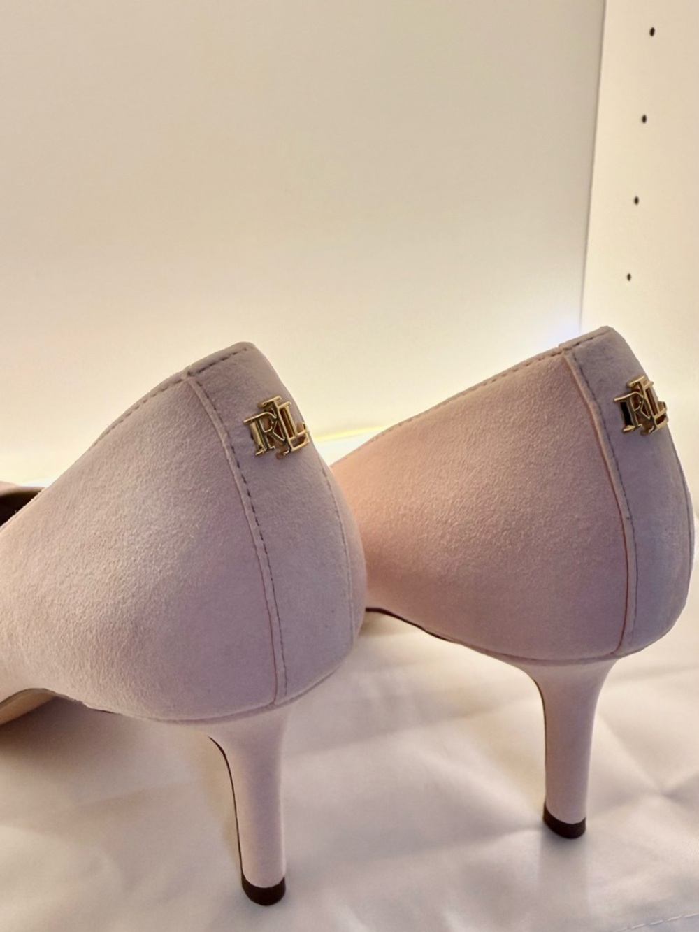 Ralph Lauren Blush Pink Suede Mid Heel Pumps
